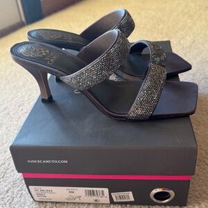 Vince Camuto | ASLEE 2 Strap Grey Satin Sparkles Size 8M New